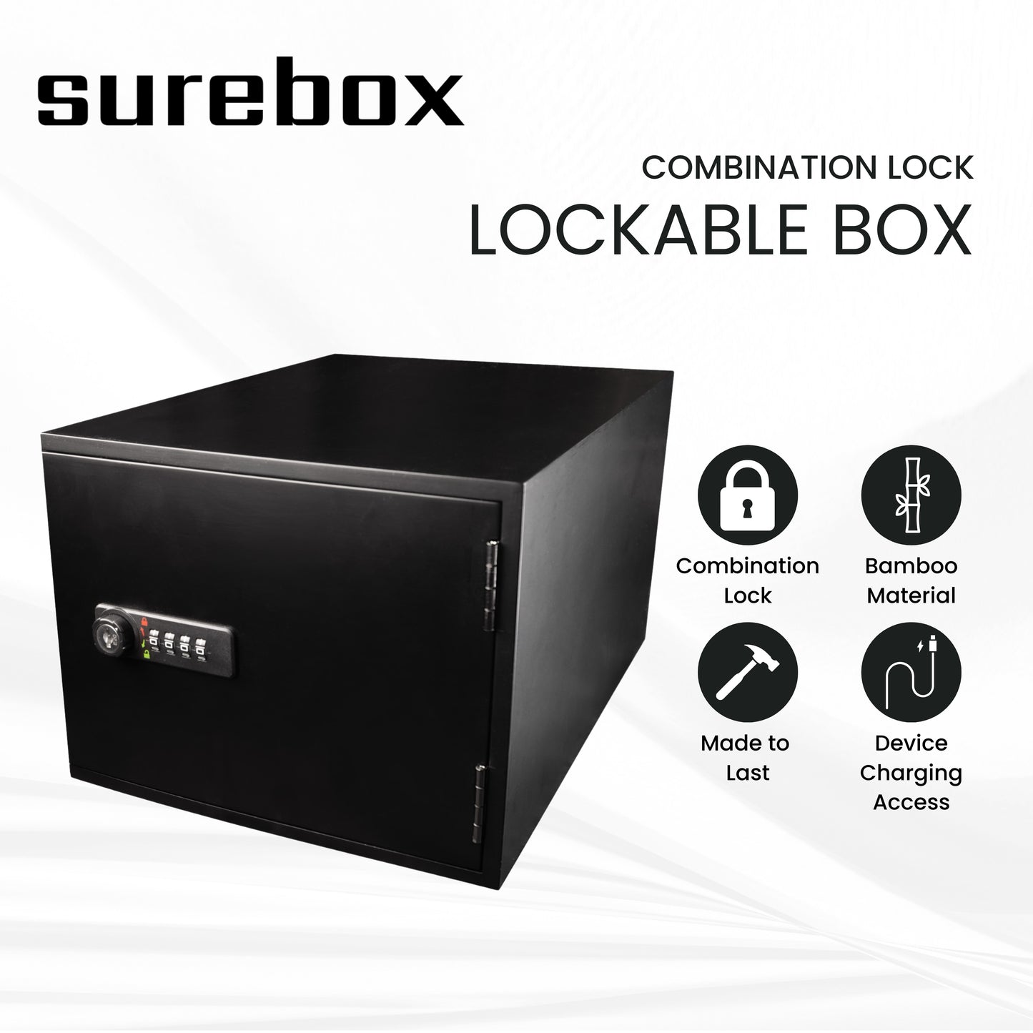 X4 PACK - Lockable Box - 4 Digit Combination Lock - Black