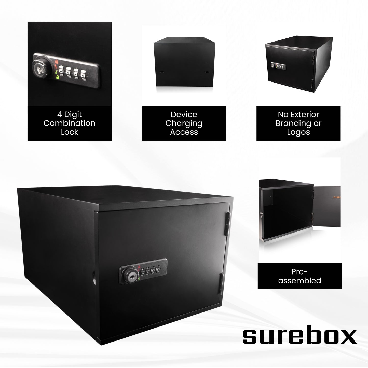 X4 PACK - Lockable Box - 4 Digit Combination Lock - Black