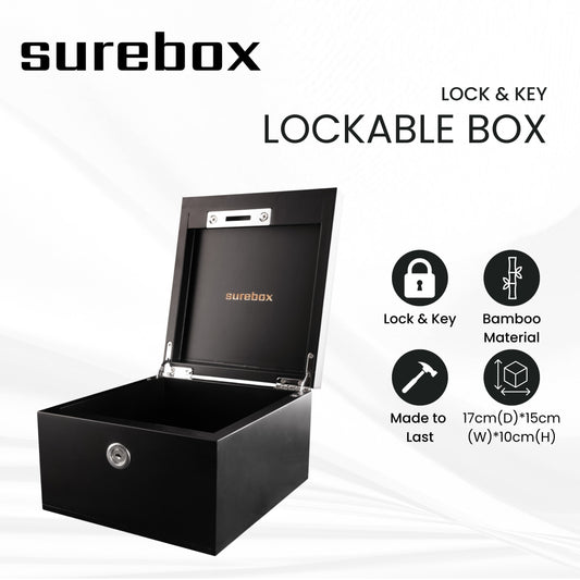 Small Lockable Box - Lock & Key - Black surebox