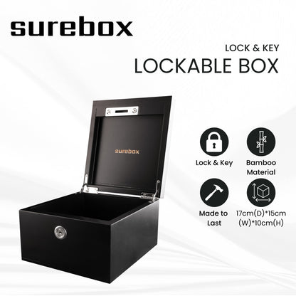 Small Lockable Box - Lock & Key - Black