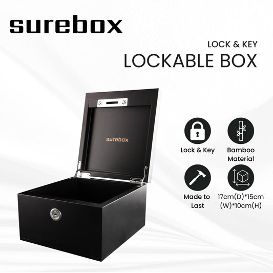 Small Lockable Box - Lock & Key - Black
